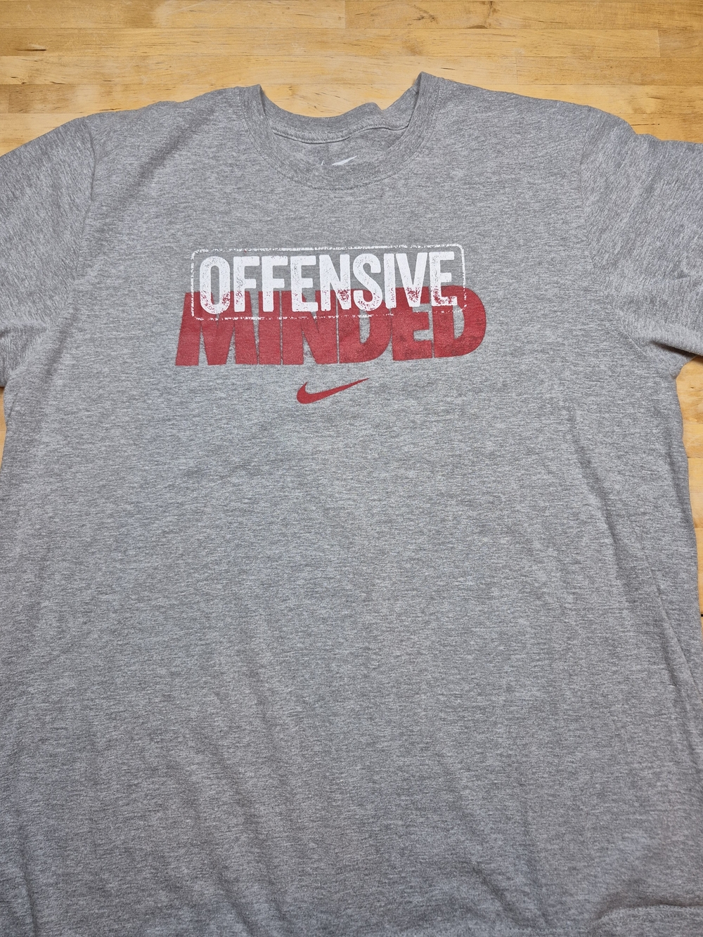 Nike Men’s Gray Graphic 'Offensive Minded' Tee with Red Print